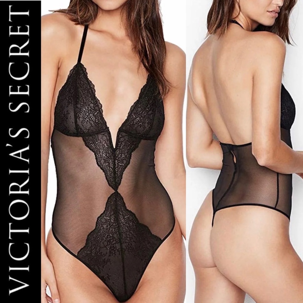 LAST ONE‼️ VICTORIAS SECRET LACE MESH HALTER THONG BODYSUIT
